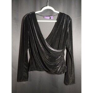Velvet Top Size Large Black Faux Wrap Bell Sleeve Whimsigoth Fairy VTG Metaphor